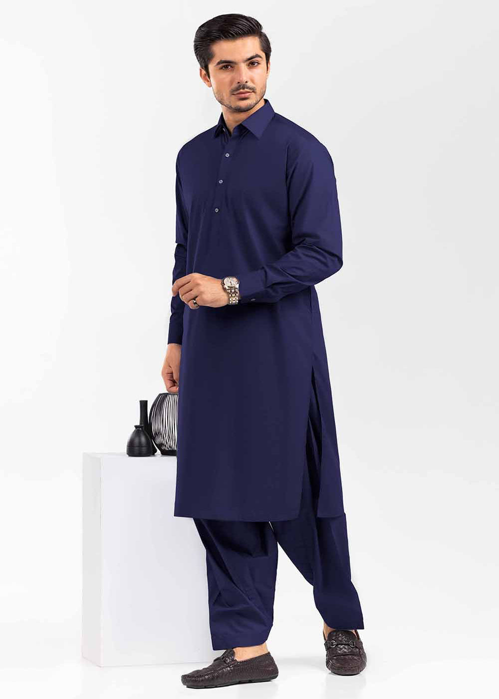Unstitched Classic Navy Blue Cotton Suit