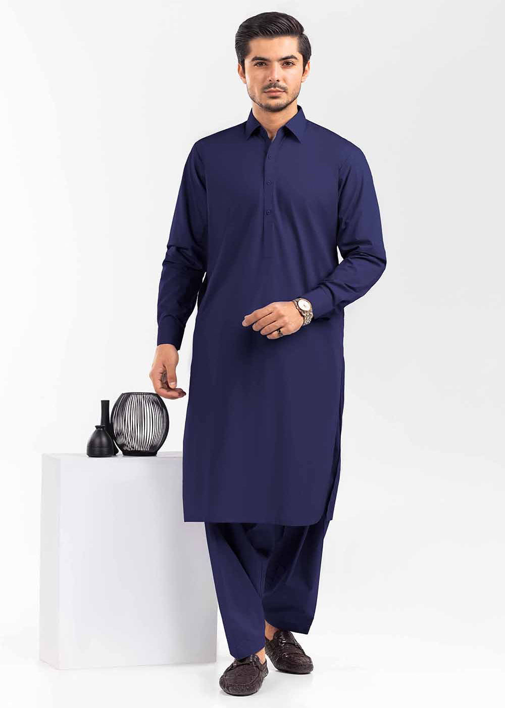 Unstitched Classic Navy Blue Cotton Suit