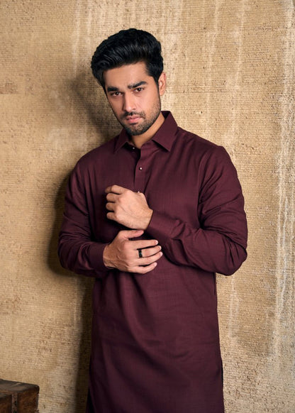 Unstitched Majestic Mehroon Cotton Suit